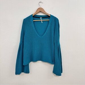 Free People Ribbed Bell Sleeve Pullover Sweater